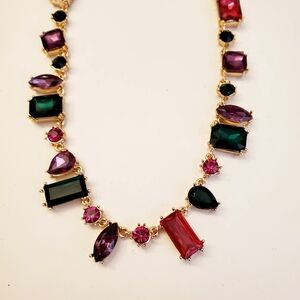 GUESS brand Multicolor Rhinestone Gemstone Necklace, 17 Inches, Gold Tone